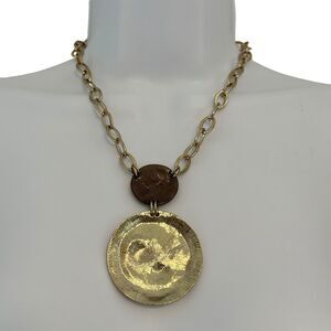 Baskin Brothers 2-Tone Hammered Gold Bronze Circle Necklace
